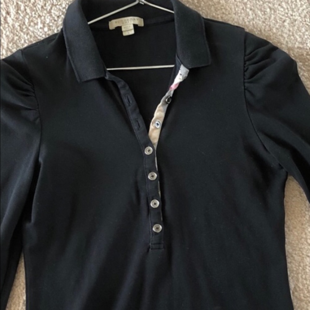 Burberry long sleeve black polo shirt